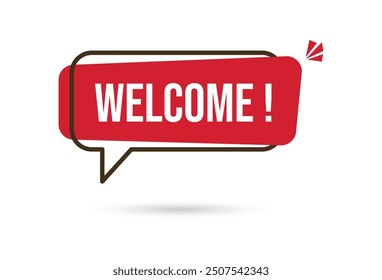 Welcome Speech Bubble, Red Speech Message. Welcome Speech Message Text. Welcome in Flat Vector Bubble. Vector Illustration. EPS 10