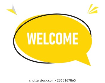 Texto de burbuja de voz de bienvenida. Hola allí en color brillante para Sticker, Banner y Poster. ilustración vectorial.