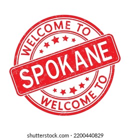 Welcome to SPOKANE. Impression of a round stamp with a scuff. Flat style