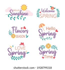  Welcome spring badge and label collection. Hello spring. Hand drawn. Vector illustration. Flat design.