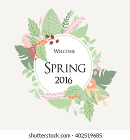 Welcome Spring  Banner and Floral Background.