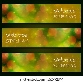 Welcome spring, blurred, bokeh design, green color background