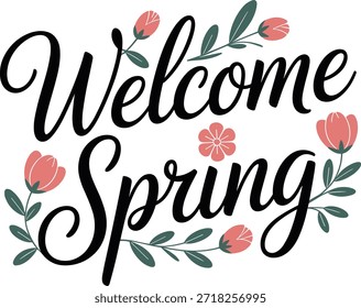 Willkommen Frühling Blumentypografie Design