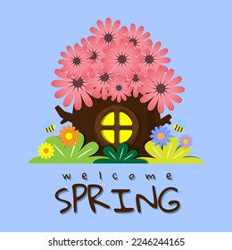 Tarjeta de saludo de bienvenida de primavera. Adecuado para el evento estacional del producto