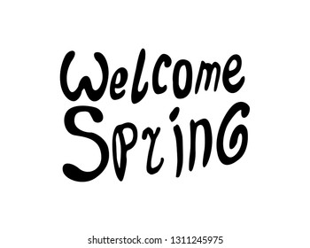 welcome spring lettering hand drawn 