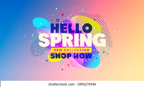 Welcome Spring. New Collection. Shop Now. Abstract Season vocation, weekend, holiday logo. Spring Time Wallpaper. Happy spring Day. Hello Spring vector. Fashionable modern color styling template.