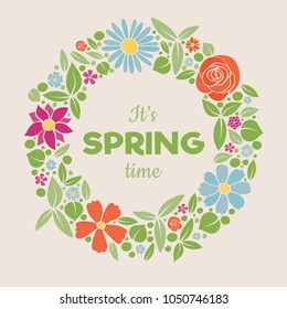 Welcome Spring - poster with hand drawn flowers. Vector.