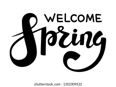 Welcome Spring quote hand drawn calligraphy with brush pen lettering. Vector illustration