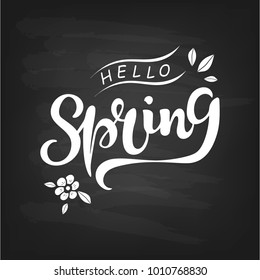 Welcome Spring text as logotype, badge and icon. Hand drawn Spring lettering for Warm season Postcard, card, invitation, flyer, banner template. Vector illustration isolated on textured background
