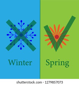 Welcome to spring vector illustration. Bye winter hello spring. Spring coming. Winter no spring yes.
