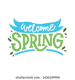 Welcome spring Vector lettering greeting card background