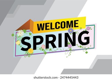 bienvenido primavera palabra concepto de texto icono logo signo símbolo nota de Vector estilo 3d para uso página de destino, Plantilla, redes sociales, Web, App móvil, póster, Anuncio, volante, fondo, Tarjeta de regalo, Cupón

