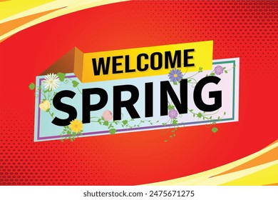 bienvenido primavera palabra concepto de texto icono logo signo símbolo nota de Vector estilo 3d para uso página de destino, Plantilla, redes sociales, Web, App móvil, póster, Anuncio, volante, fondo, Tarjeta de regalo, Cupón

