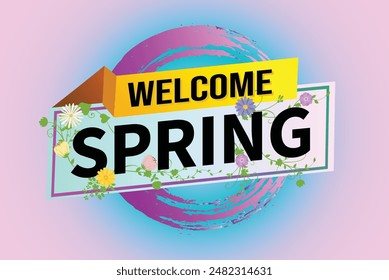 bienvenido primavera palabra concepto de texto icono logo signo símbolo nota de Vector estilo 3d para uso página de destino, Plantilla, redes sociales, Web, App móvil, póster, Anuncio, volante, fondo, Tarjeta de regalo, Cupón


