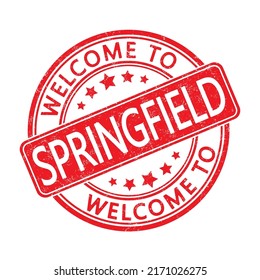 Welcome to Springfield. Impression of a round stamp with a scuff. Flat style