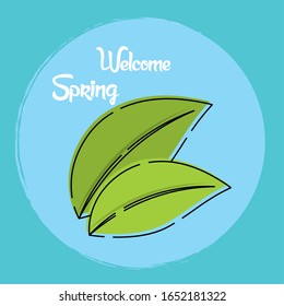 Welcome srping illustration with a leaves icon - Vector