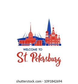 Welcome to St. Petersburg. Concept Russian landmarks. Vector illustration.