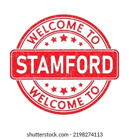 Welcome to STAMFORD. Impression of a round stamp with a scuff. Flat style