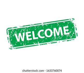 Welcome stamp vector texture. Rubber cliche imprint. Web or print design element for sign, sticker, label