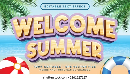 welcome summer 3d editable text effect and sea landscape background