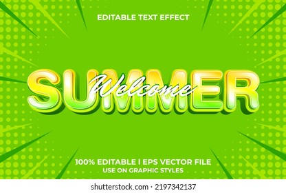 welcome summer 3d text effect with bright theme. green typography template for summer