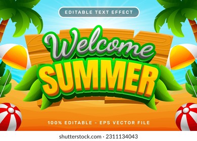 welcome summer 3d text effect and editable text effect with a beach background