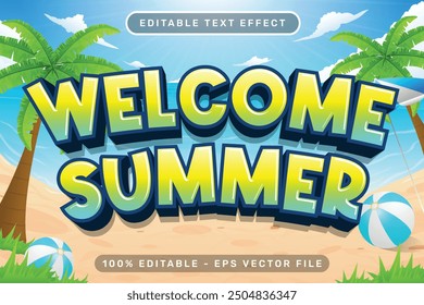 welcome summer 3d text effect and editable text effect with a beach background