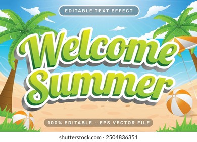 welcome summer 3d text effect and editable text effect with a beach background