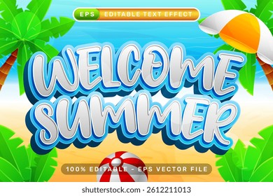 welcome summer 3d text effect and editable text effect with a beach background