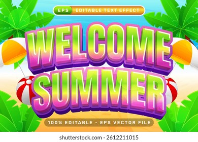 welcome summer 3d text effect and editable text effect with a beach background