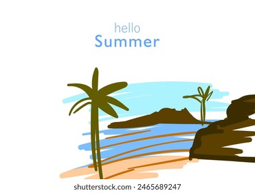 welcome Summer. art drawing Horizontal poster, greeting card, for website