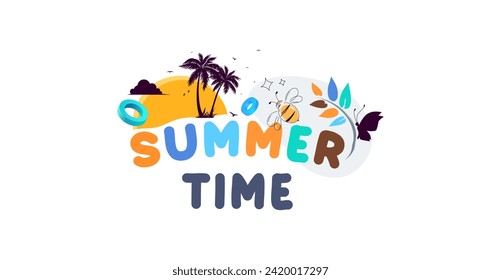 Welcome summer. banner and poster template design Illustration welcoming summer with a view of flowing beach water and starfish. Hello Summer. File EPS 10. This is not generative AI