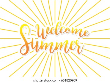 welcome Summer Calligraphy letter with Summer Ornament for Greeting Card, Web banner and Summer Background.