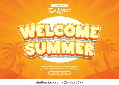 Welcome summer editable text effect with cartoon text style and with orange comic background
