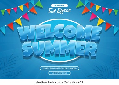 Welcome summer editable text effect with 3d blue text style
