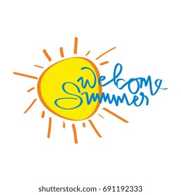Welcome summer hand drawn label