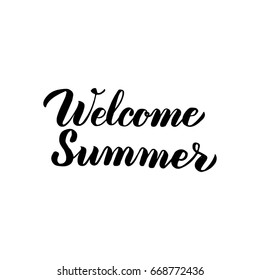 Welcome Summer Handwritten Lettering. Vector Illustration of Calligraphy Isolated over White Background.