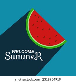 Welcome summer illustration design with watermelon fruit on blue background