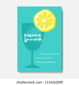 welcome summer lemon cocktail badge Isolated Typographic Design Label. Season Holidays lettering for logo,Templates, invitation, greeting card, prints and posters.