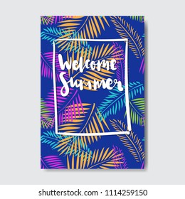 welcome summer palm badge Isolated Typographic Design Label. Season Holidays lettering for logo,Templates, invitation, greeting card, prints and posters.