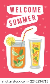 Welcome summer poster. Vertical bright banner template