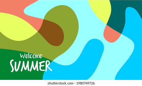 Welcome Summer vector background. Vector Colorful liquid and fluid background for summer collection. Creative vector template for trendy post design. Perfect for flyer, banner, poster, sale template.