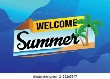 welcome summer word text concept icon logo sign symbol vector note 3d style for use landing page, template, social media, web, mobile app, poster, banner, flyer, background, gift card, coupon

