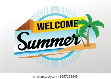 welcome summer word text concept icon logo sign symbol vector note 3d style for use landing page, template, social media, web, mobile app, poster, banner, flyer, background, gift card, coupon

