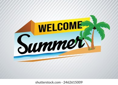 welcome summer word text concept icon logo sign symbol vector note 3d style for use landing page, template, social media, web, mobile app, poster, banner, flyer, background, gift card, coupon

