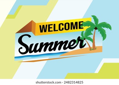 welcome summer word text concept icon logo sign symbol vector note 3d style for use landing page, template, social media, web, mobile app, poster, banner, flyer, background, gift card, coupon

