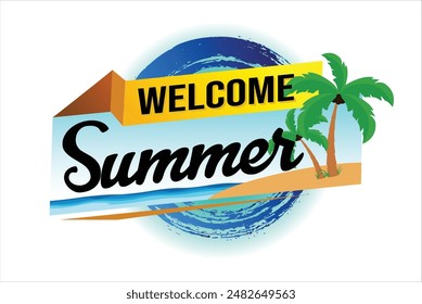 welcome summer word text concept icon logo sign symbol vector note 3d style for use landing page, template, social media, web, mobile app, poster, banner, flyer, background, gift card, coupon

