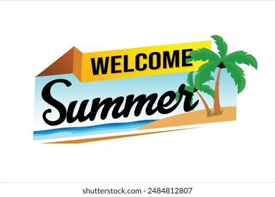 welcome summer word text concept icon logo sign symbol vector note 3d style for use landing page, template, social media, web, mobile app, poster, banner, flyer, background, gift card, coupon

