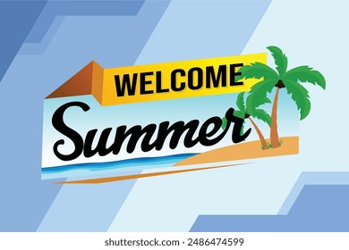 bienvenido verano palabra concepto de texto icono logo signo símbolo nota de Vector estilo 3d para uso página de destino, Plantilla, redes sociales, Web, App móvil, póster, Anuncio, flyer, fondo, Tarjeta de regalo, Cupón

