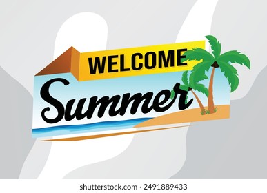 bienvenido verano palabra concepto de texto icono logo signo símbolo nota de Vector estilo 3d para uso página de destino, Plantilla, redes sociales, Web, App móvil, póster, Anuncio, flyer, fondo, Tarjeta de regalo, Cupón

